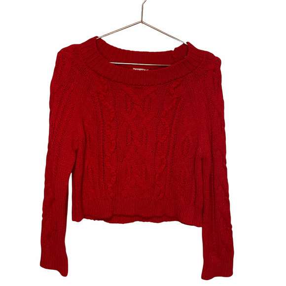 Francesca Harper Heritage Red Cable Knit Sweater Cropped Sweater Medium - Picture 1 of 8